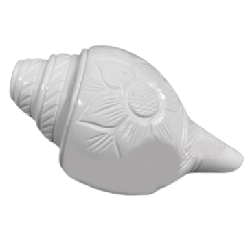 Original Vamavarti Blowing Shankh with Flower Design - 6 Inches